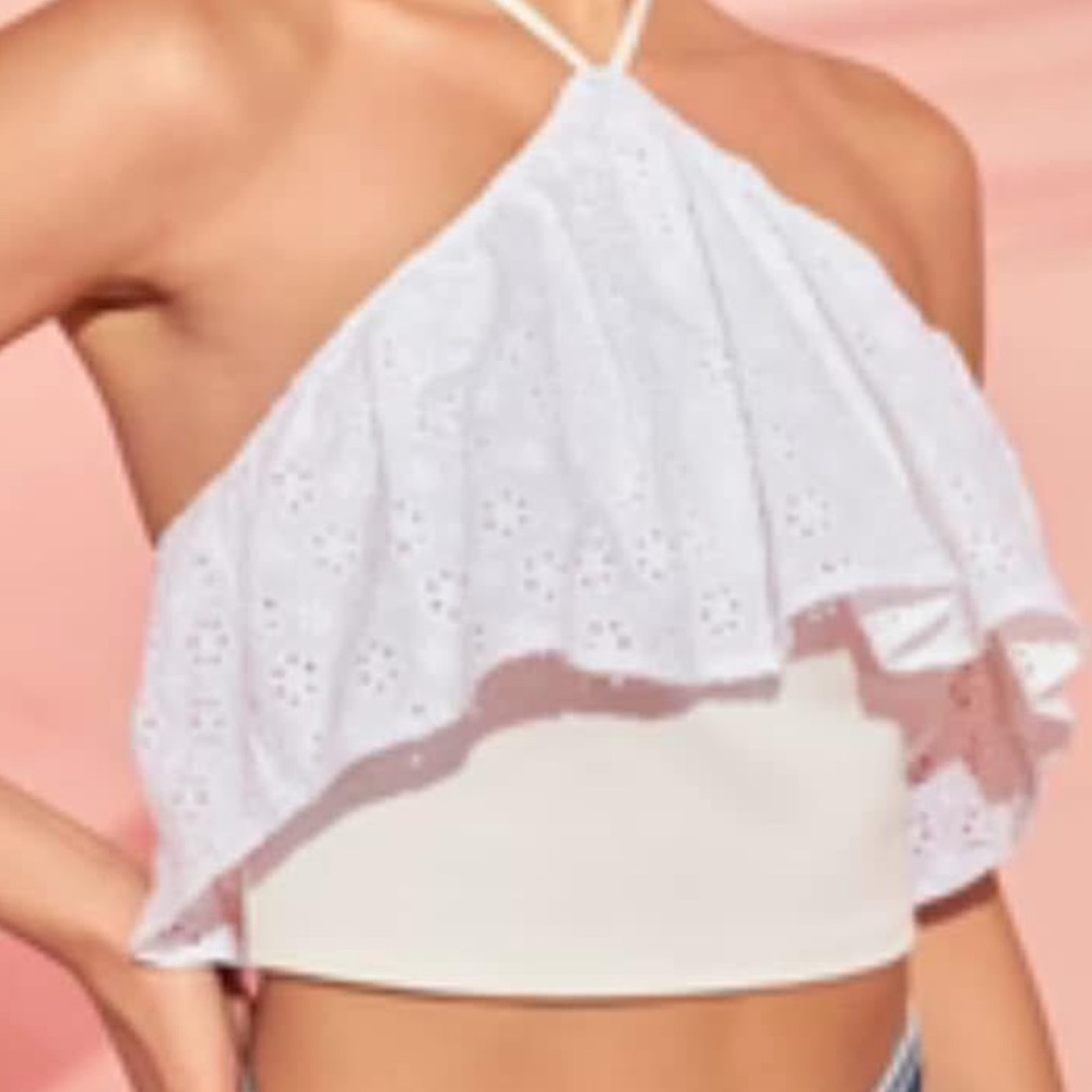Vici White Crop Top with Elegant Eyelet Detailing